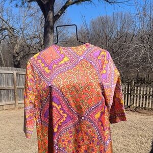 NOS 1970s midcentury MCM Diana Dean Julius Lonschein Maxi Wrap Dress